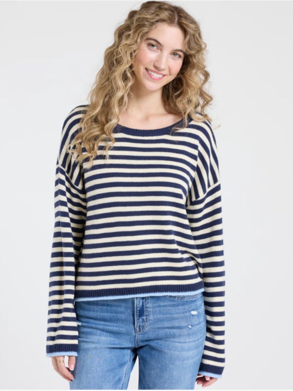 NEW NWT Dry Goods Striped Contrast Trim Sweater Size: M Color: Ivory/Blue
